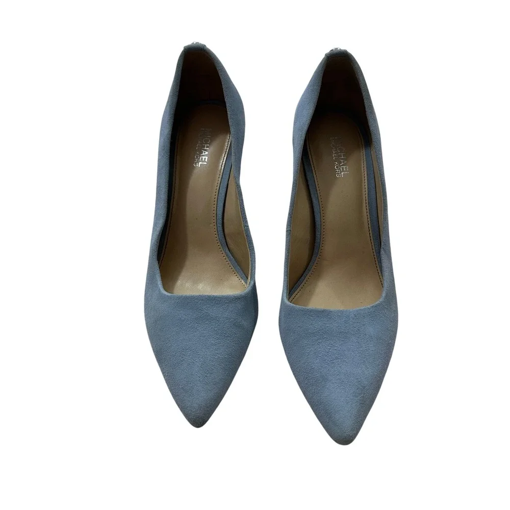 Michael Kors Dorothy Flex Pumps Light Blue Suede Pointed Toe Heels Womens 6.5M